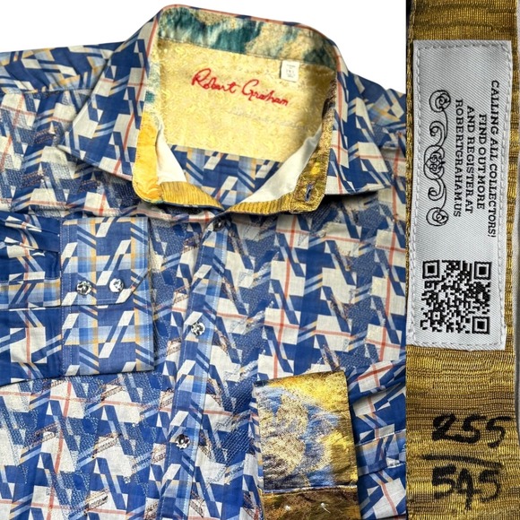 Robert Graham Limited Edition Collector Shirt 2XL Blue Gold Geometric #255/545